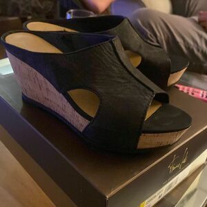 Franco Sarto cork slide suede black size 9.5